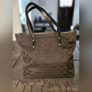 Salvatore Ferragamo Gancini Canvas Leather Tote Bag Black